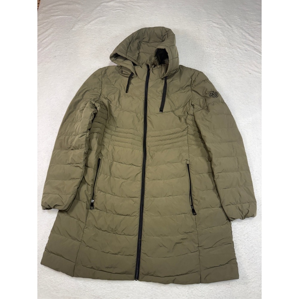 DKNY Down Puffer Coat Olive Green Hooded Longline Winter Jacket XXL